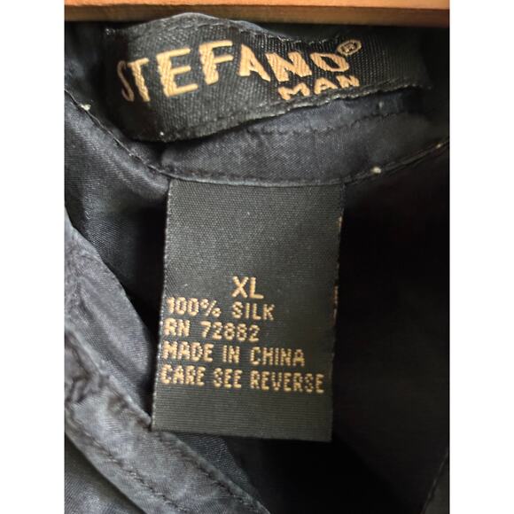 Stefano Man Mens Button Down Silk Shirt Short‎ Sleeve Collared Black Size XL - Picture 3 of 3